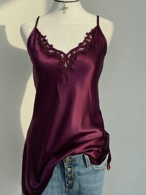 Vintage California Dynasty Plum Satin Lace Cami Top